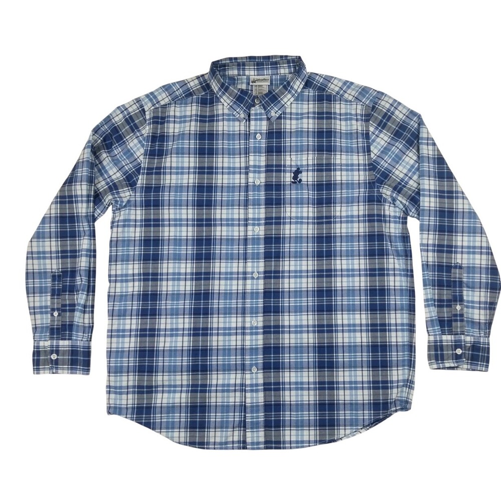Disney MICKEY MOUSE Embroidered BluePlaid Long Sleeve Button Down Shirt Men  2XL